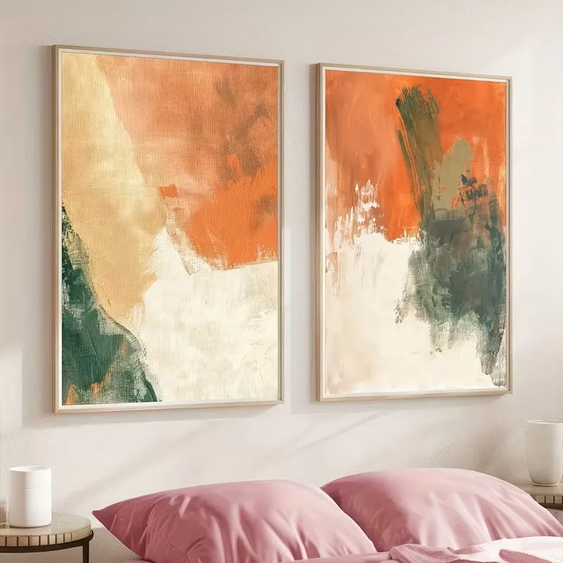 2pcs Modern Minimalist Abstract Art Posters Terracotta Olive and Beige Art Canvas Poster Prints for Home Living Room Decoration
