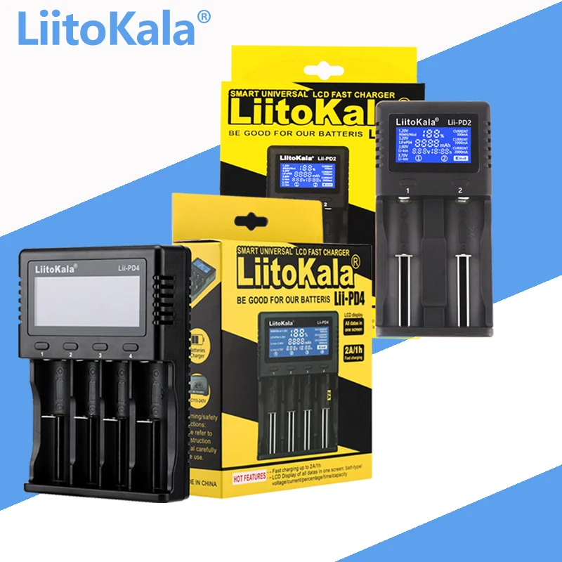 LiitoKala Lii-PD2 LII-PD4 battery Charger for 18650 26650 21700 18350 AA AAA 3.7V/3.2V/1.2V lithium NiMH batteries