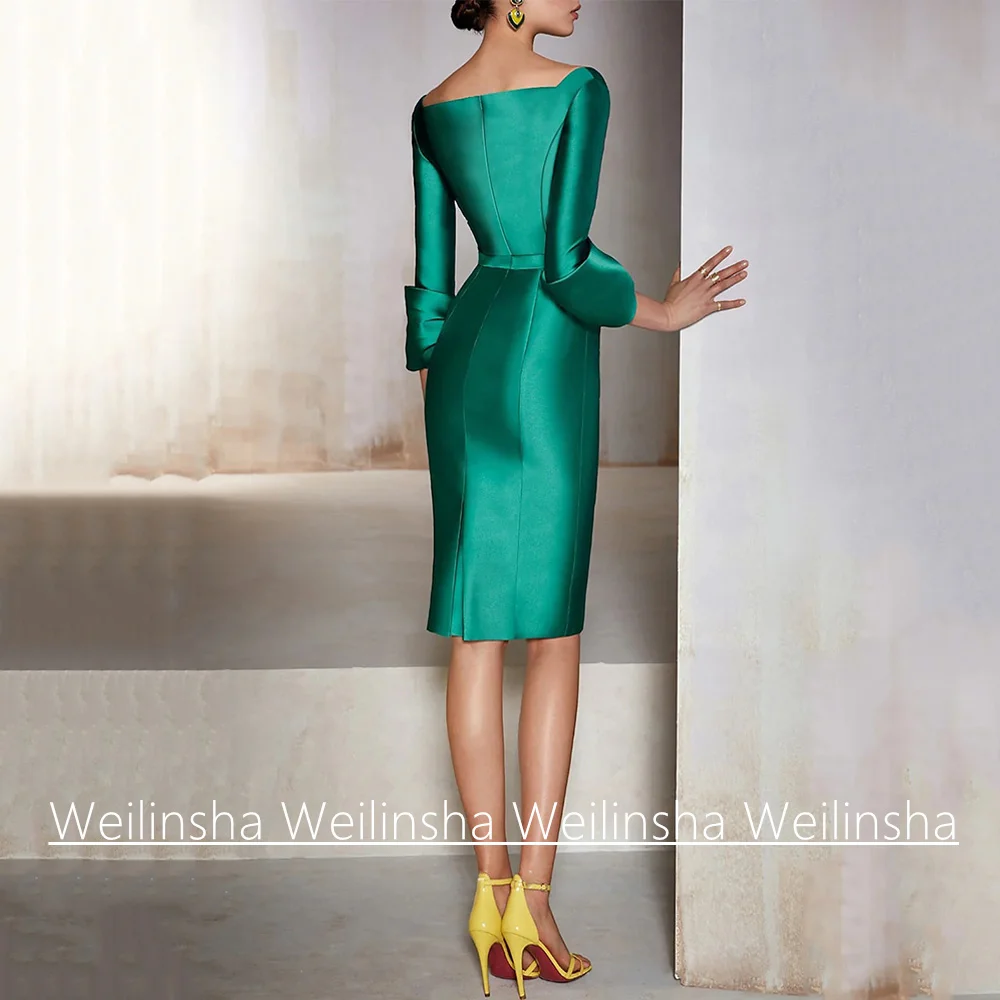 Short Green Mother of The Bride Dress Customized Small V Neck 3/4 Sleeves Bow Knee Length Wedding Guest Gown Party Dresses