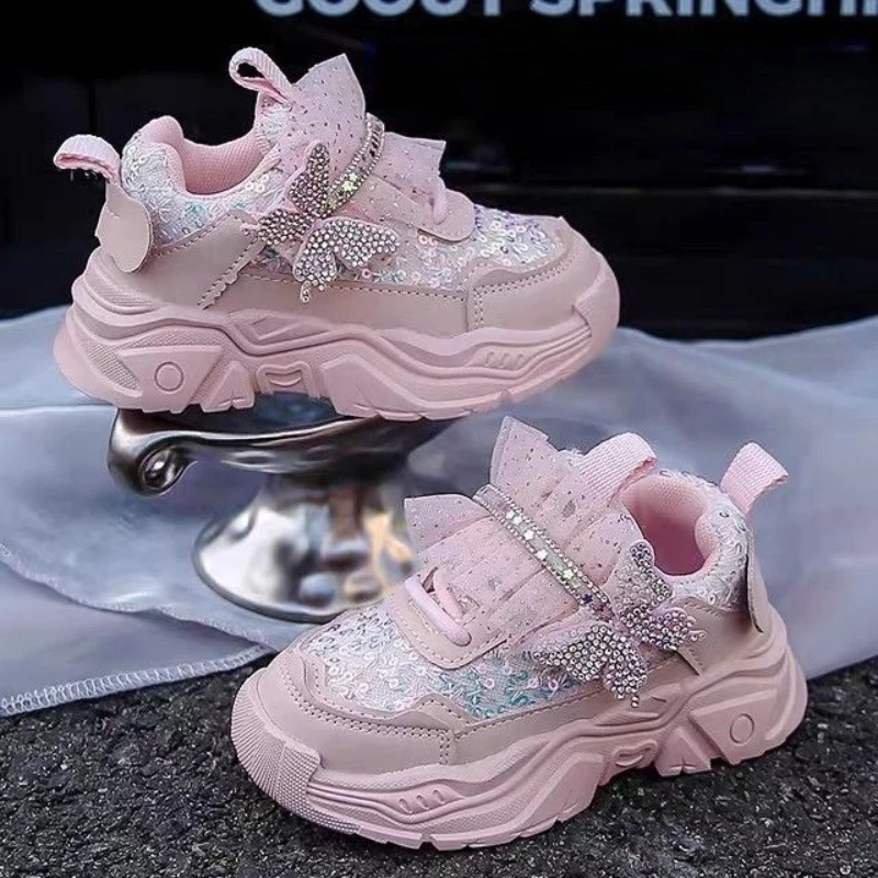 

Girls Non Slip Casual Running Shoes 2026 Spring Autumn Soft Sole Sequins Princess Design Kids Athletic Footwear