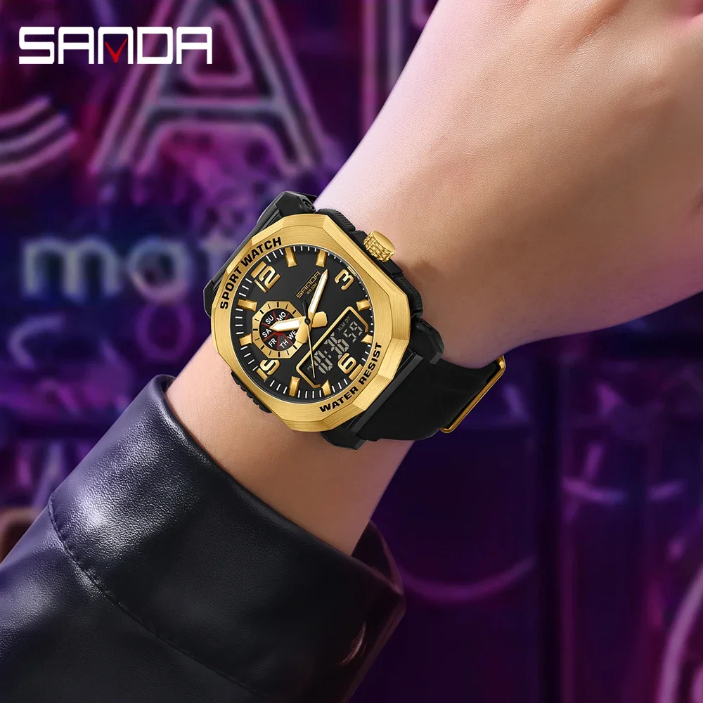 SANDA Top 3370 Orologio elettronico da uomo alla moda popolare Orologio elettronico da uomo multifunzionale con tendenza alla moda