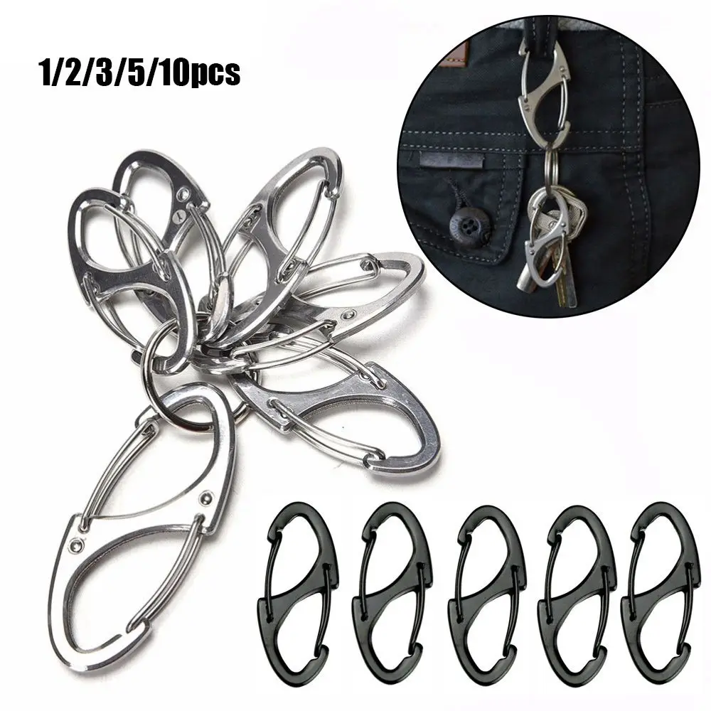 1/2/3/5/10pcs 8 Shape Camping Hiking Snap Clip Metal Carabiner Key Chain Ring Release Buckle Keychain Hanging Hook