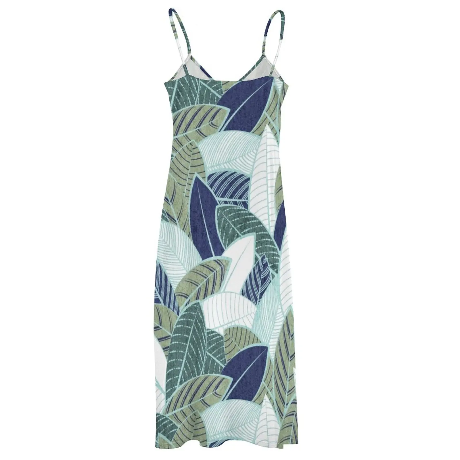 Leaf wall // navy blue pine and sage green leaves mint lines Sleeveless Dress summer dress for women 2023 dresses for woman 2023