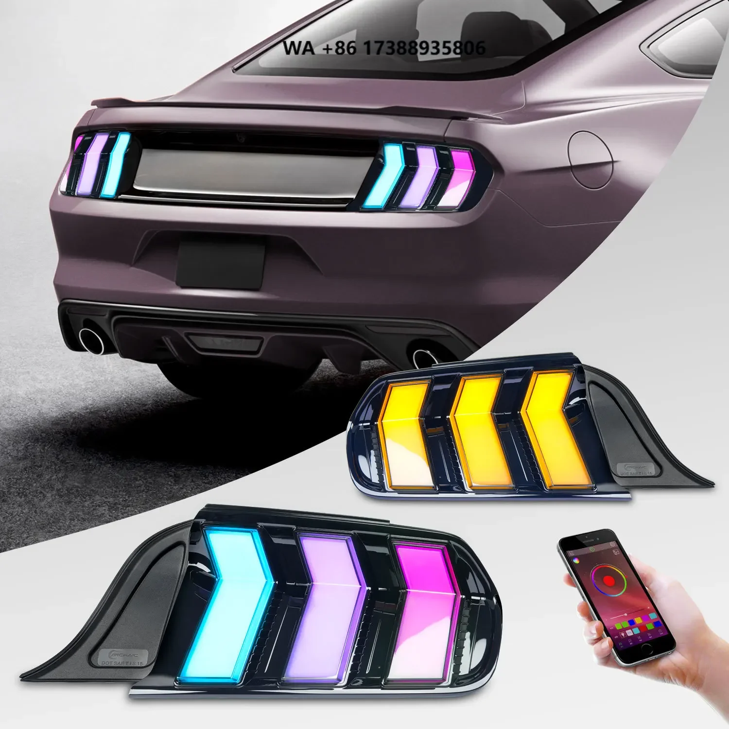 Archaic New Clear High Brightness LED Car Tail Light Assembly for Shelby GT350 Mustang S550 2015-2023 RGB APP Control