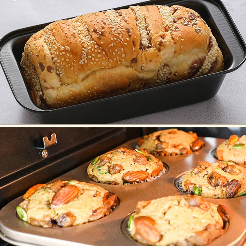 5Pcs/Box Nonstick Baking Set Carbon Steel Oven Bakeware Bread Loaf Pan Baking Set with Muffin Cake Pizza Pan Tray Perfect Baking