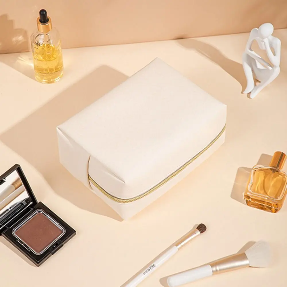 

Portable Zipper Makeup Bags Cream Color Large Capacity Travel Organizer Cosmetic Bags Women Toiletry Bag Korean Storage Bags