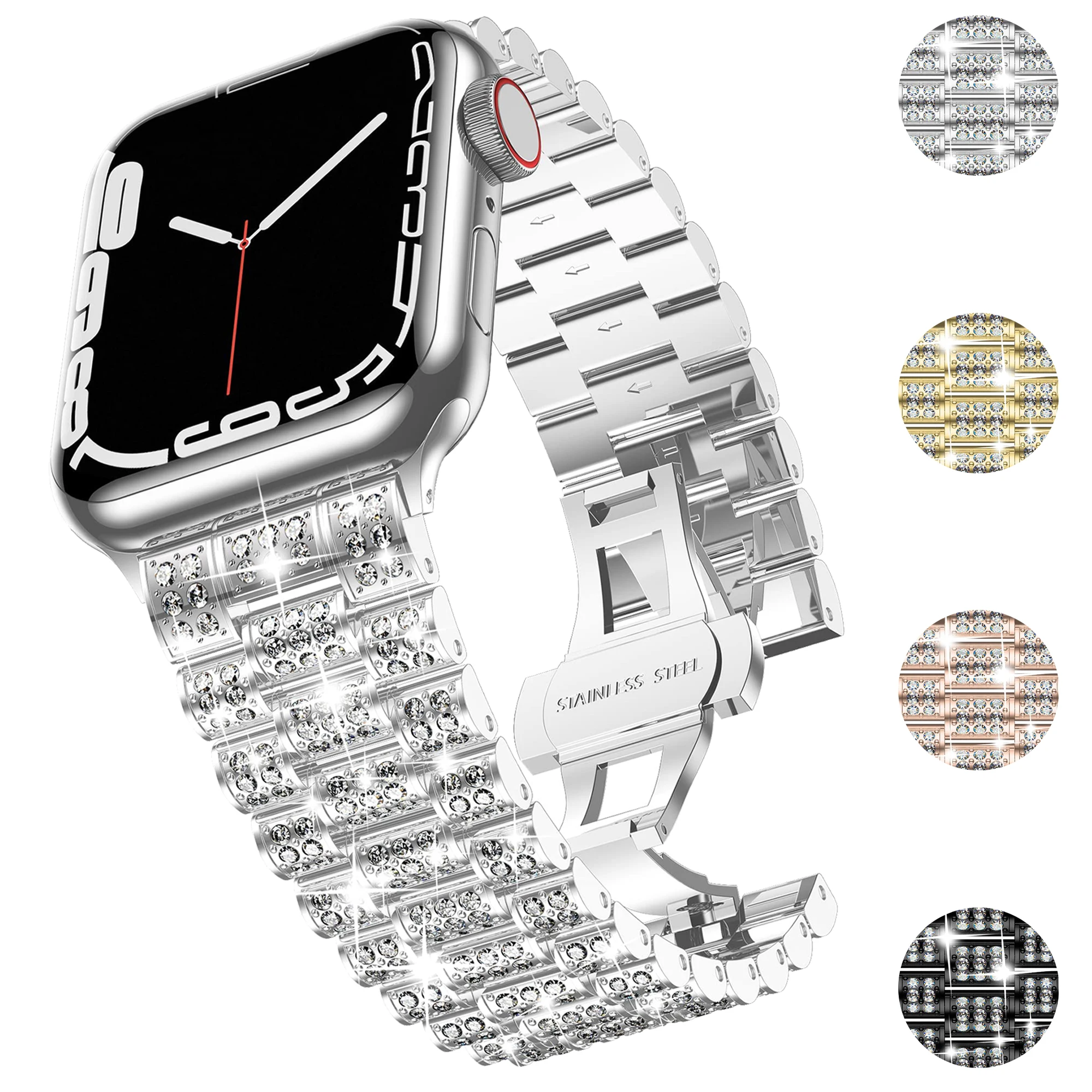 

Металлический бриллиантовый ремешок для Apple Watch 8 Band 49 мм 45 мм 41 мм 44 мм 40 мм для iWatch 8 Ultra serie 8 7 6 5 se женский ювелирный браслет