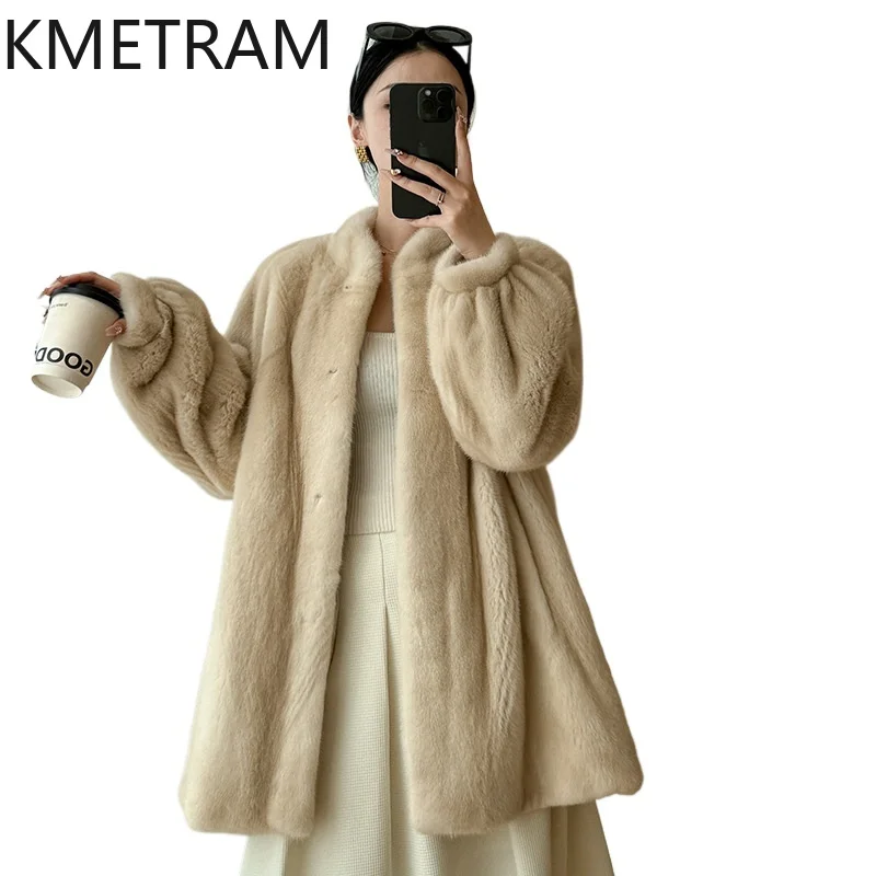 

Real Mink Fur Coat Woman Luxury Beige Mid Length Fur Jacket High Quality Winter Women Clothing Furry Jackets 2025 шуба женская