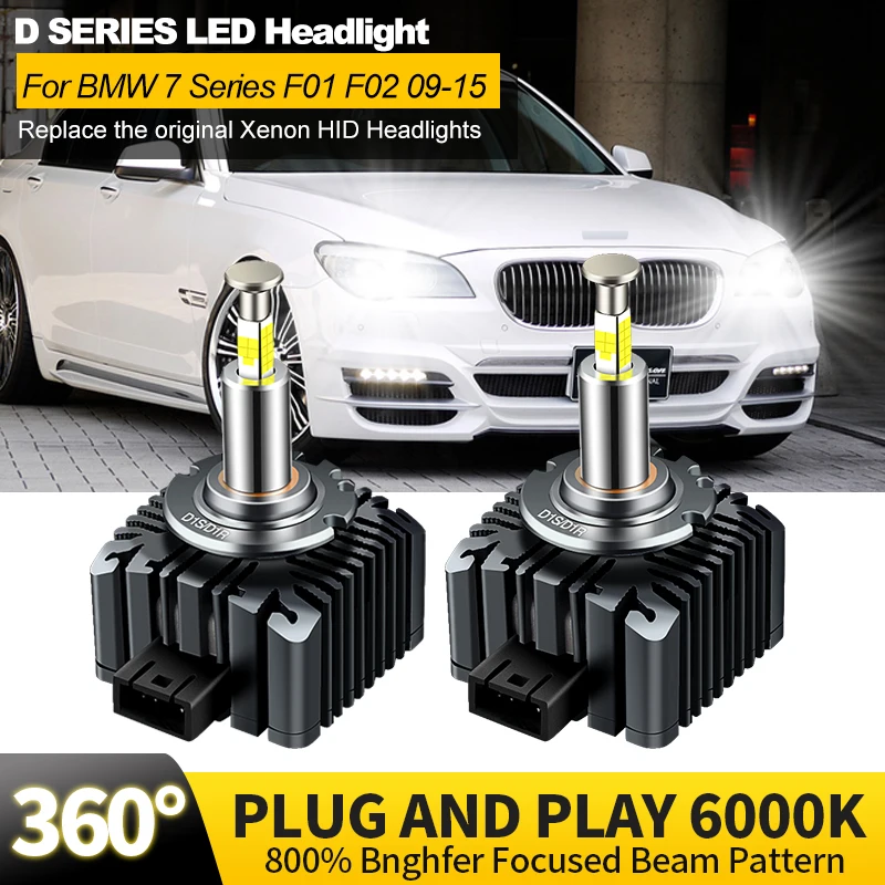 2PCS For BMW 7 Series F01 F02 2009-2015 Xenon HID LED Headlights Bulb Replacement High/Low Beam Canbus 32000LM Plug&Play