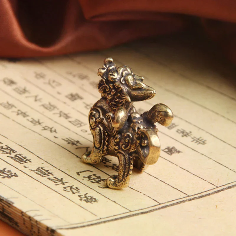 Statue Figurine Wealth Brass Decor Prosperity Chinese Style Ornament Qilin Dragon Luck Animal Fengshui Vintage