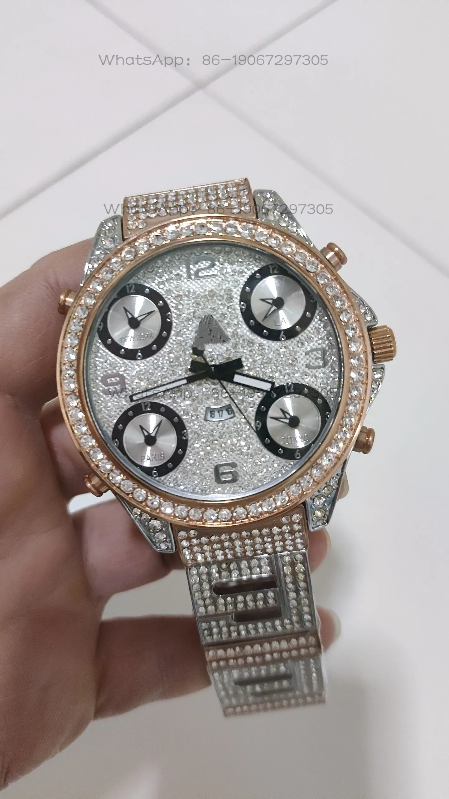 Large plate quartz gypsy couple gold high-end steel belt rhinestone watch
