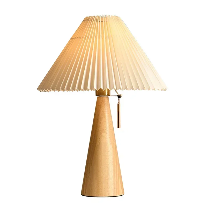 Retro Pleated Table Lamp Nordic Solid Wood Lights Study Reading  For Bedroom Home Decoration Lighting E27 view 3