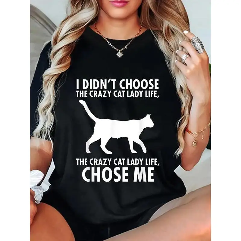 

Funny Crazy Cat Lady T-Shirt Women Pet Lover Graphic Tee Cat Mom Life Humorous Saying Casual Gift Top