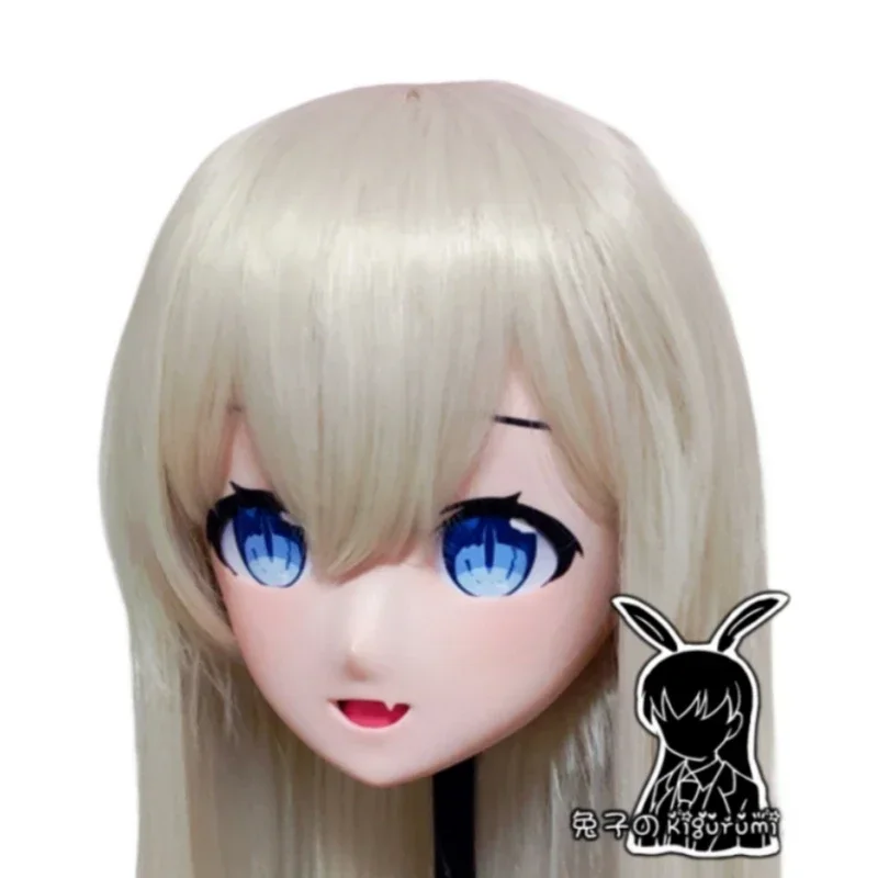 (B44) Handmade Customized Full Head Mask with Backshell Comic Coser Crossdressing Silicone Anime Blonde Kigurumi Mask Cosplay