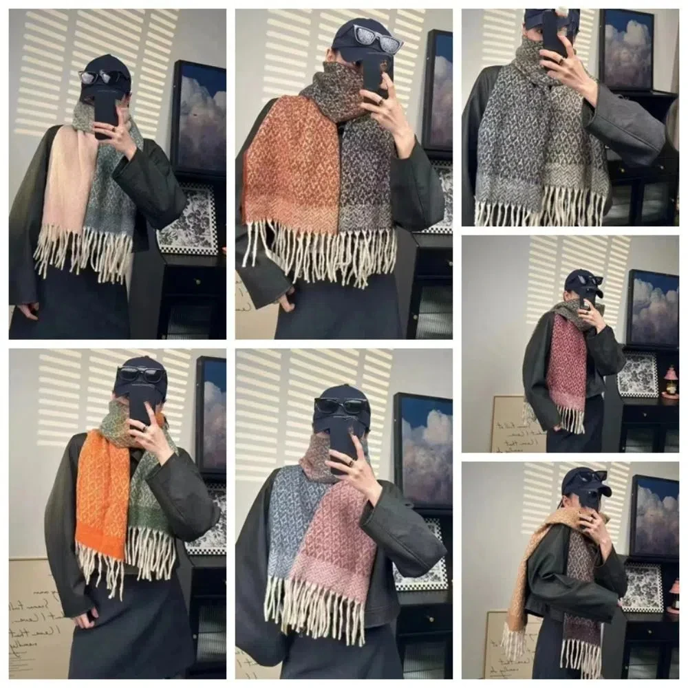 Écharpe tricotée en Fibers acryliques dégradées, châle chaud et Long de couleur contrastée, motif ciel étoilé de Style coréen