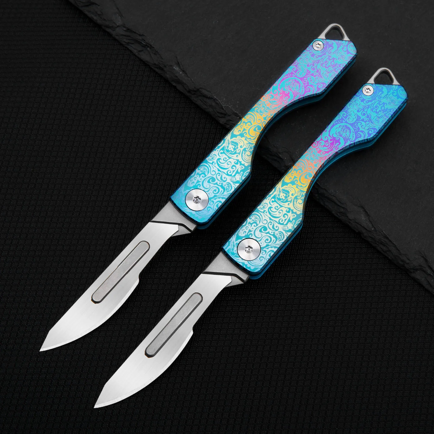 Colorful Titanium Alloy Scalpel Detachable Blade Keychain Pocket Folding Knife Outdoor Survival Camping EDC Cutting And Carving