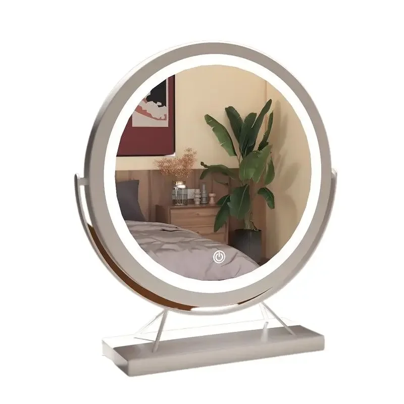 Modern Unique Makeup Mirror Led Light Dressers Design Bedroom Desk Mirror Round Creative Frenc