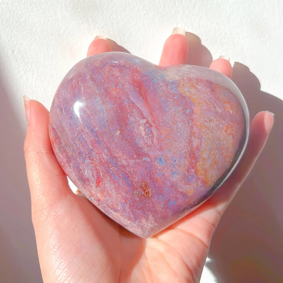 Bright Multicolored Ocean Amber Heart-Shaped Stone Ocean Amber Crystal,Sorrow Stone,Friendship Gift,Suitable for Home Decoration