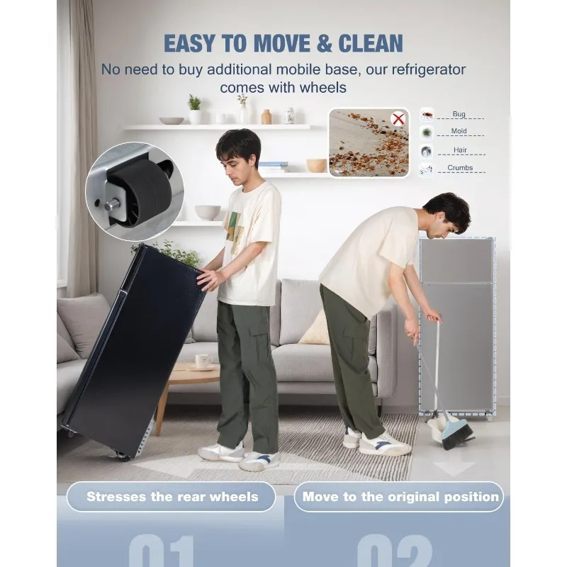 ثلاجة بباب مزدوج مع فريزر، 4.5 قدم مكعب، ثلاجة صغيرة مع فريزر، 7 إعدادات لدرجة الحرارة قابلة للتعديل، ثلاجة صغيرة