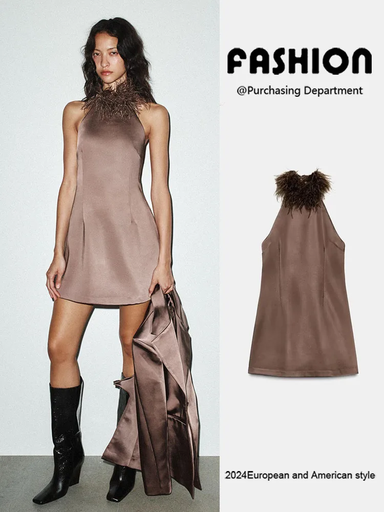 Faionable Sexy Bal Feather Versierd Hangende Kraag Dr Nieuwe Collectie Winter 2025 Damesjurk Ele Avond Dr