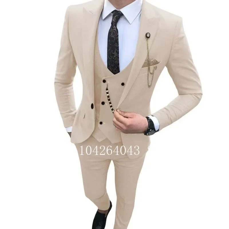 

Classic 3 Piece Peak Lapel Male Suit for Men - Wedding Banquet Evening Party Bazer Vest And Pant Set with Suit Jacket