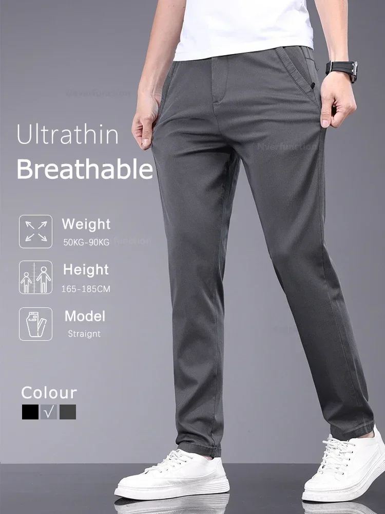 

Pop Brand Clothing Men's Stretch Casual Pants Thin Slim Breathable Business Trousers Comfortable Straight Male Sweatpants Grey