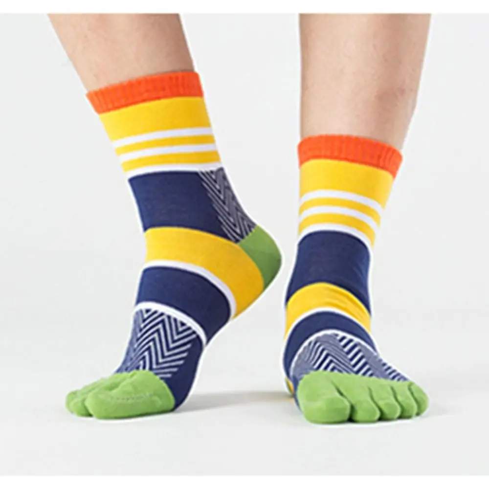 

Fashion Organic Cotton Five Finger Short Socks Stripe Street Bright Color Funny Socks with Toe Young Casual Toe Socks