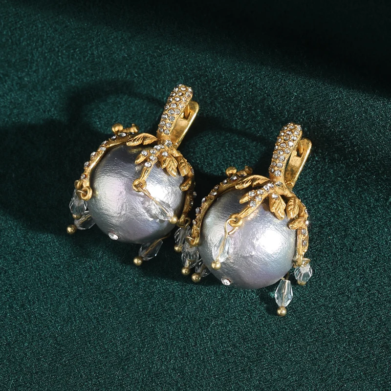 Vintage Flower Branch Grey Pearl Earrings For Women Girl Fashion Brand Designer High Quality Elegant Generous Accessories Gift