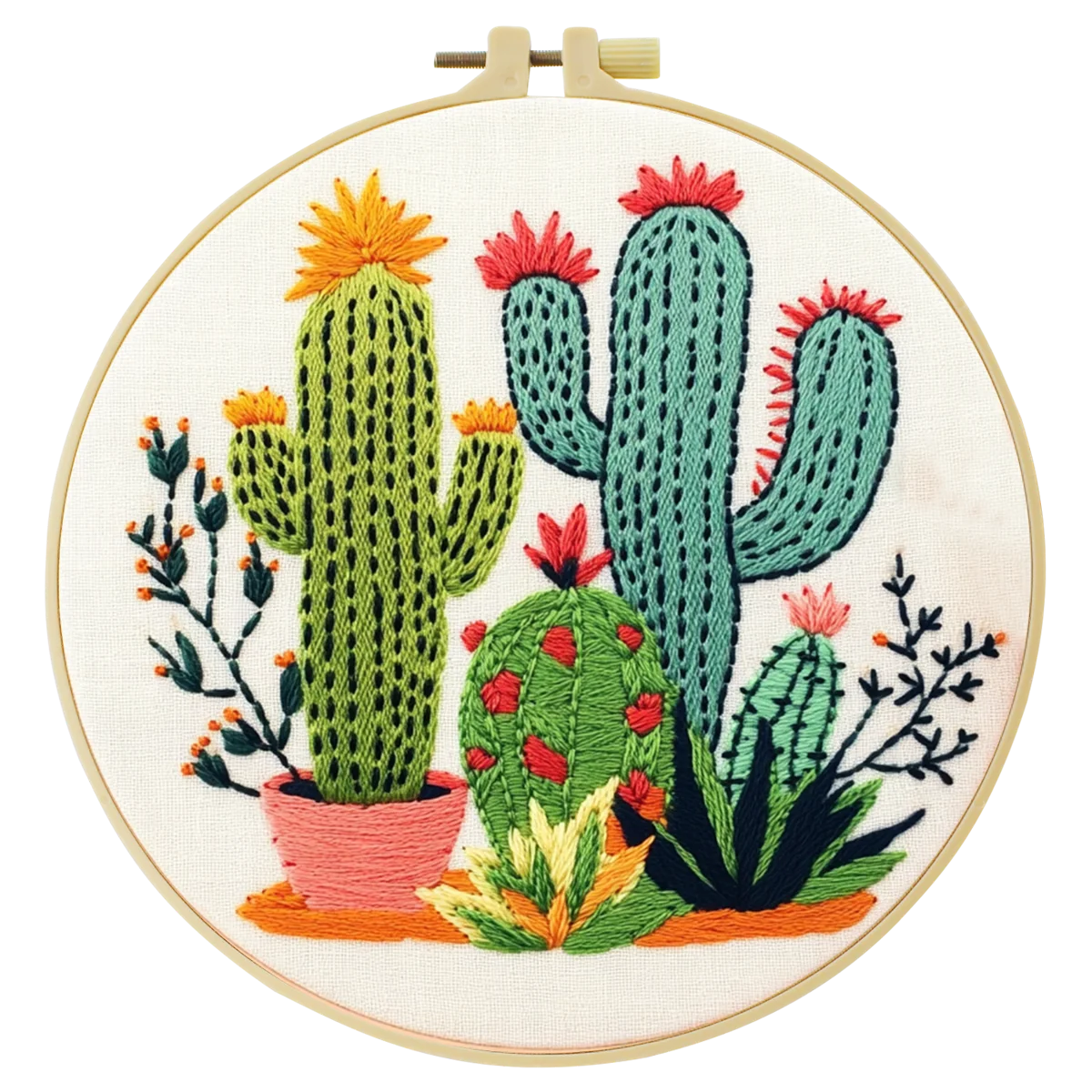 1 Stück 20X20CM/15X15CM 7,87/6,3 Zoll Kaktus-Stickerei-Starter-Kit DIY-Kit DIY-Stickerei-Set Handarbeiten Heimdekoration Nadelkunst – Detail 5