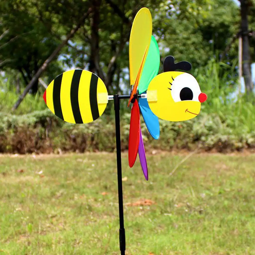 Animal Bee-molino de viento tridimensional para niños, juguete de dibujos animados para decoración del jardín del hogar, Spinner de viento giratorio, decoración de patio, seis colores