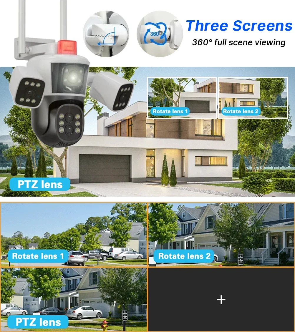 Imagem -05 - Uhd ip Câmera de Segurança ao ar Livre 8k Uhd Wi-fi Zoom 10x Rastreamento Automático 16mp Ptz Quatro Lentes Três Telas à Prova Dágua Vista de 360 °