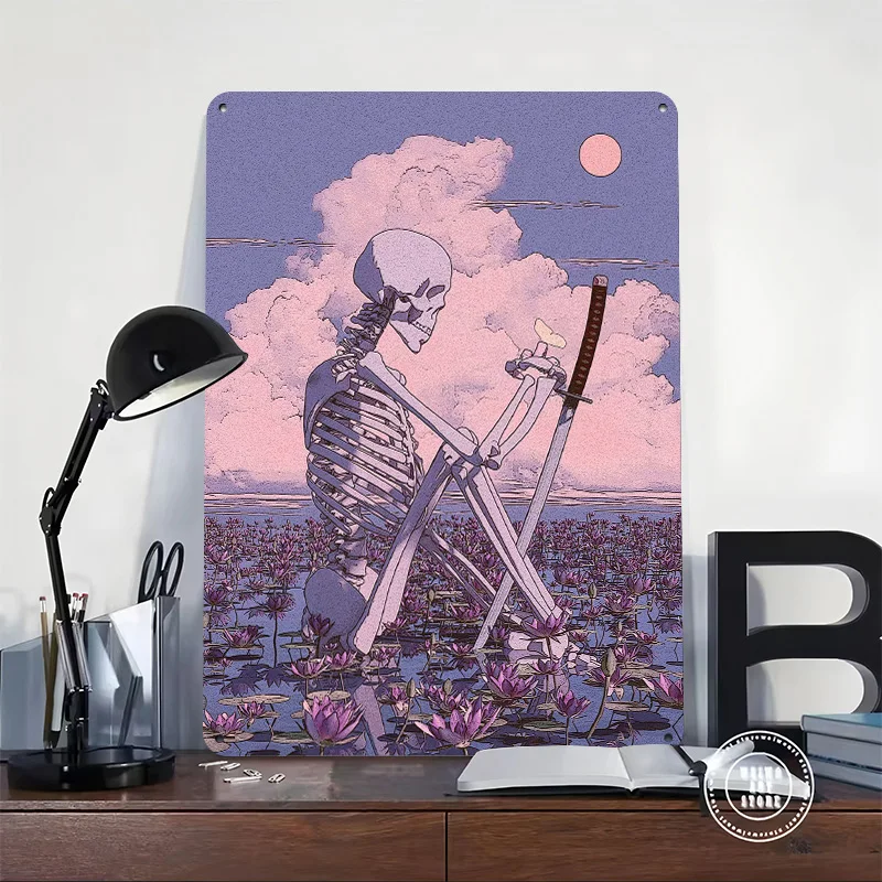 Tired Skeleton Poster Retro 3D Printed Metal Signs Customized Wall Hanging Gift for Luxury Decoration Home Decor Ornaments House