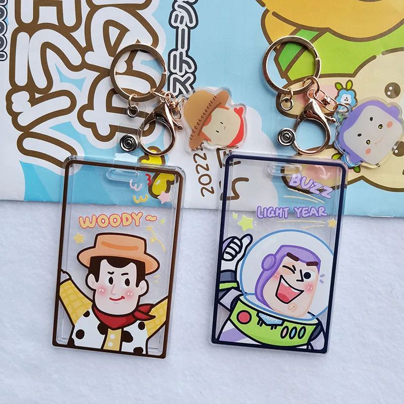 Disney Toy Story Kawaii Buzz Lightyear Woody Card Holder Keychain Cute Cartoon Lotso Student ID Card Anti-lost Pendant