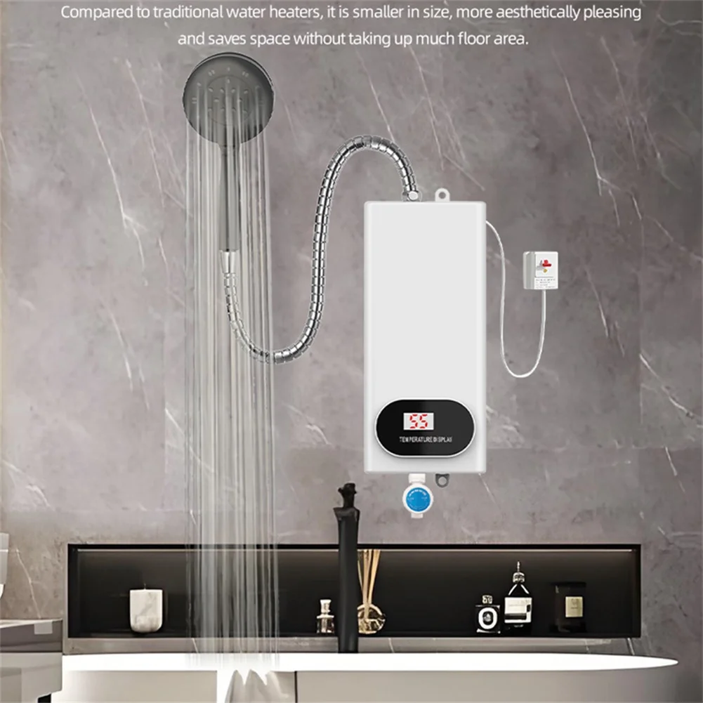 3500W Instant= Electric Water Heater Faucet Tankless Kitchen Bath Tap With LCD Display Fast Heating Safe Shower Sink Warmer
