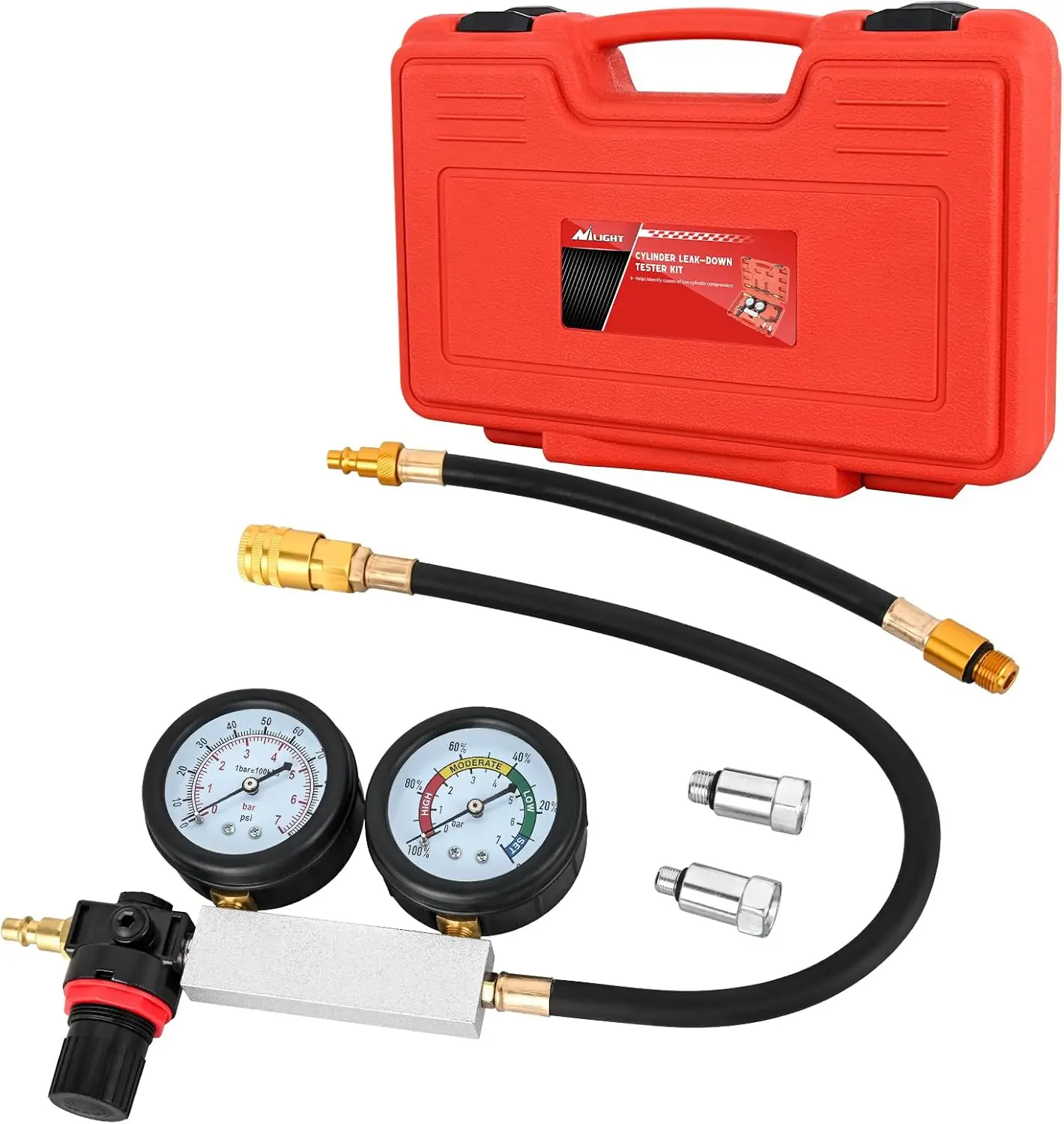 Nilight Cylinder Leak Down Tester, Engine Compression Dual Gauge Leakdown Detector Automotive Tool Set with 10 12 14mm Spark Plugs
