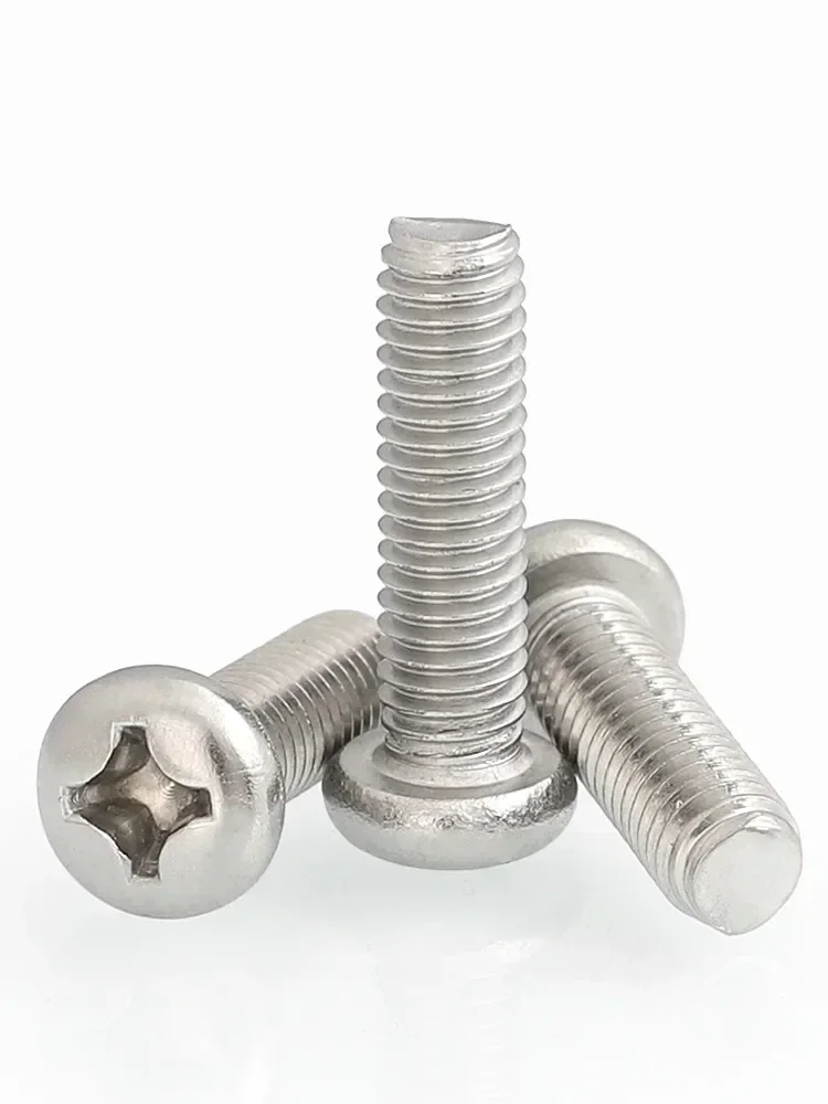 50pc M3 M4 Phillips Cross Recessed Pan Round Head Screws Bolt Wood Machine Screws GB818 DIN7985 L=6-25mm A2 304 Stainless Steel