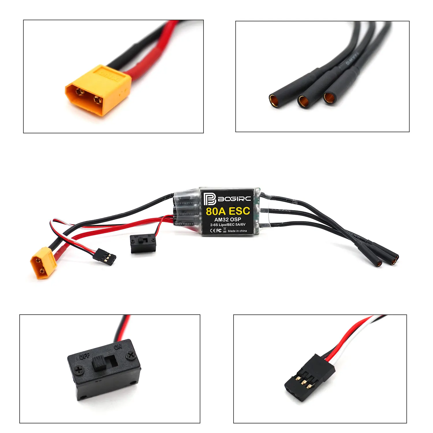 1/8 1/10 RC Crawler Car Brushless ESC 80A AM32 Speed Controller BEC 5A/6V for Axial Traxxas TRX4 TRX6 SCX10 4WD D90 RC Rock Cars