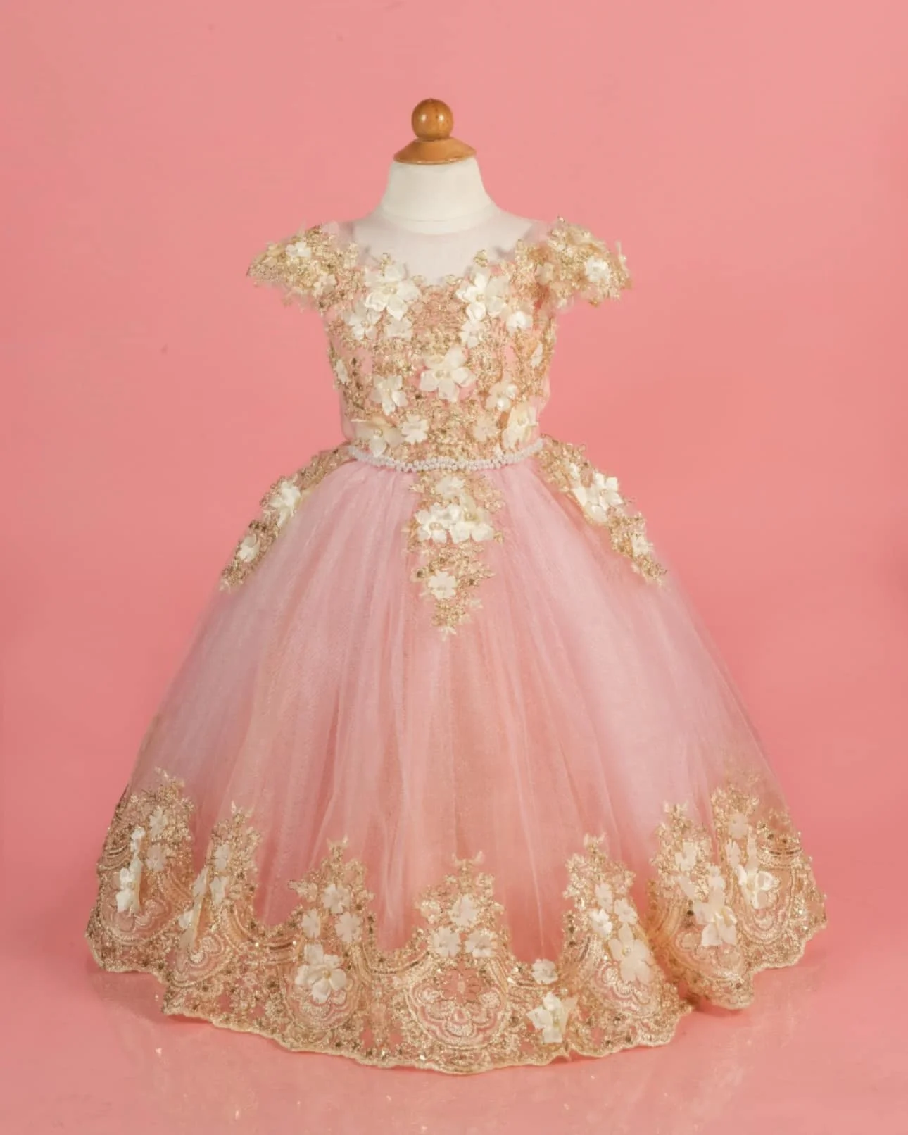 Robe à fleurs rose personnalisée pour filles, avec nœud appliqué, manches courtes, pour enfants, mariage, fête d'anniversaire, bal, robe de sainte Communion