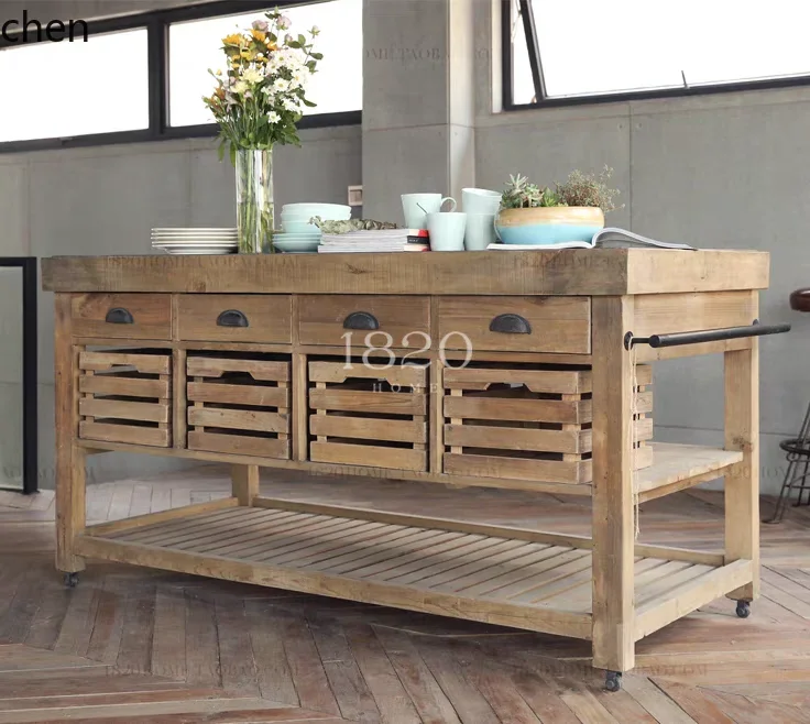 

b7- solid wood cooking table open side cabinet retro home console rural dining table cabinet