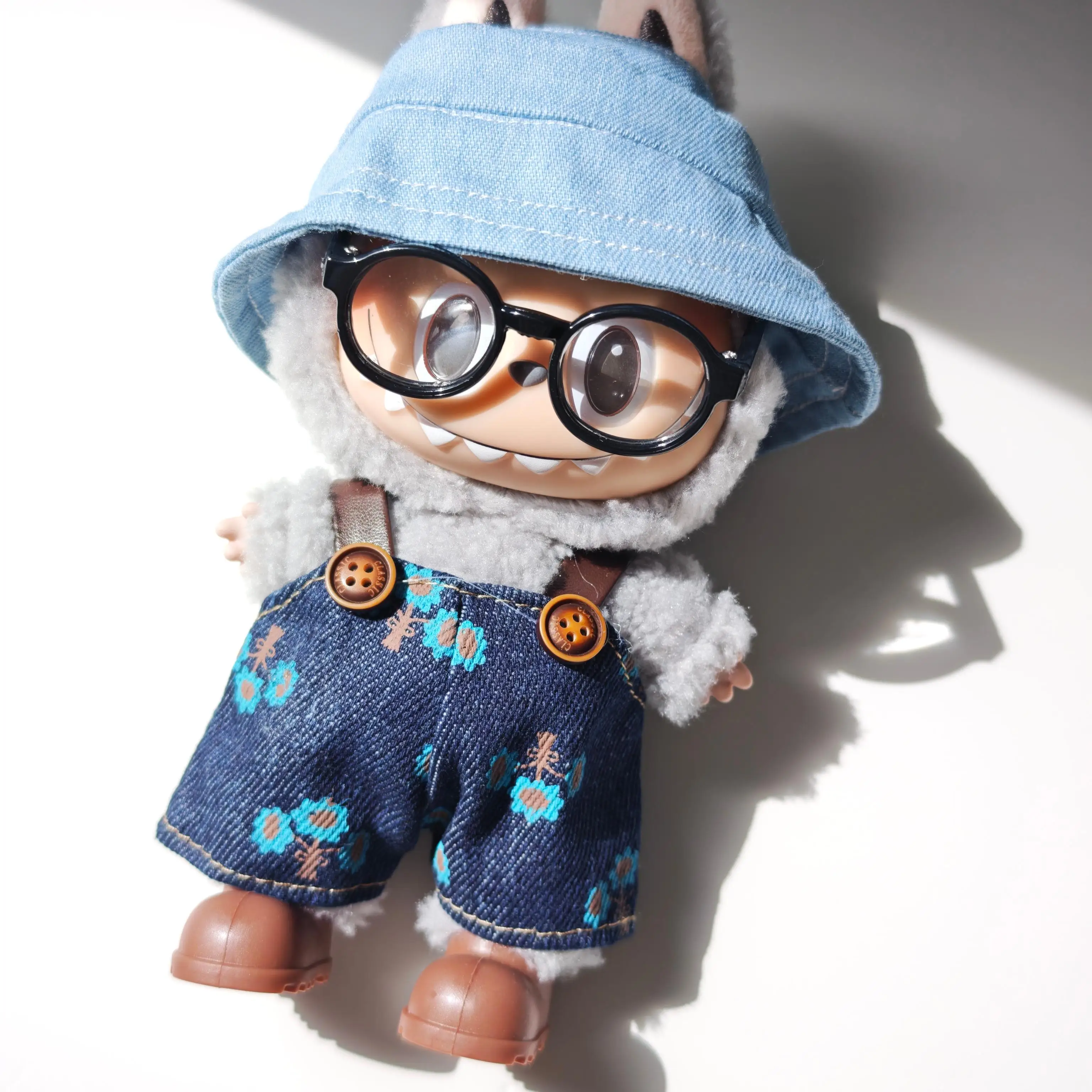 

Cute Labubu Doll Clothing Suit Cowboy Overalls Hat Glasses Shoe DIY Accessories 15-17cm Clothes Toy Gift For Girl Kid Friend
