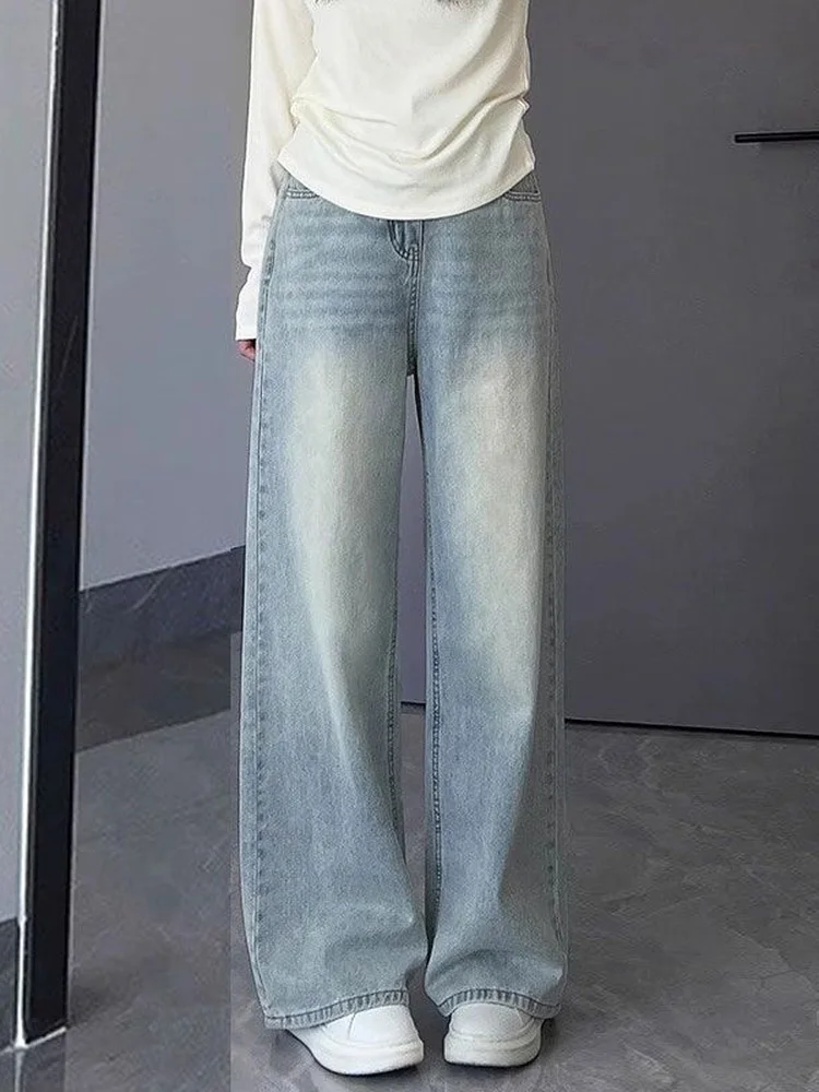 

Light Wash Wide Leg Jeans Women's High Waist Loose plus Size Pear Shape Slim Straight Tube Pants Spring New Style Casual Denim