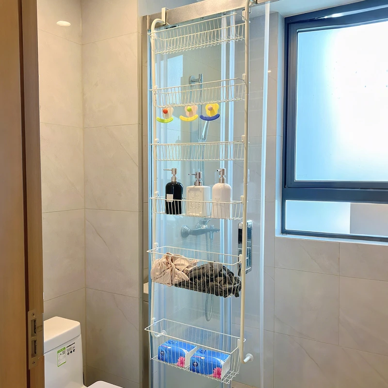 Non-punching door rear tube size hanging basket rack multi-layer storage rack bathroom door rear hanger multi-functional