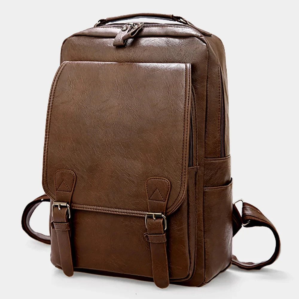 Imagem -04 - Mochila Masculina de Laptop de Grande Capacidade Bolsas Masculinas Casuais Mochilas de Couro pu com Zíper Retrô Bolsa Impermeável Masculina de Viagem