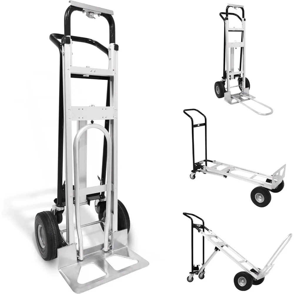 3-in-1 Aluminum Convertible Hand Truck - Heavy Duty Industrial Appliance Dolly 4-Wheel Platform Cart - Up to 1000 LBS Loading C