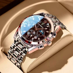 POEDAGAR Luxury Chronograph Quartz Watch For Men High Quality Luminous Waterproof Men's Watch Stainless Steel Men Watches Reloj