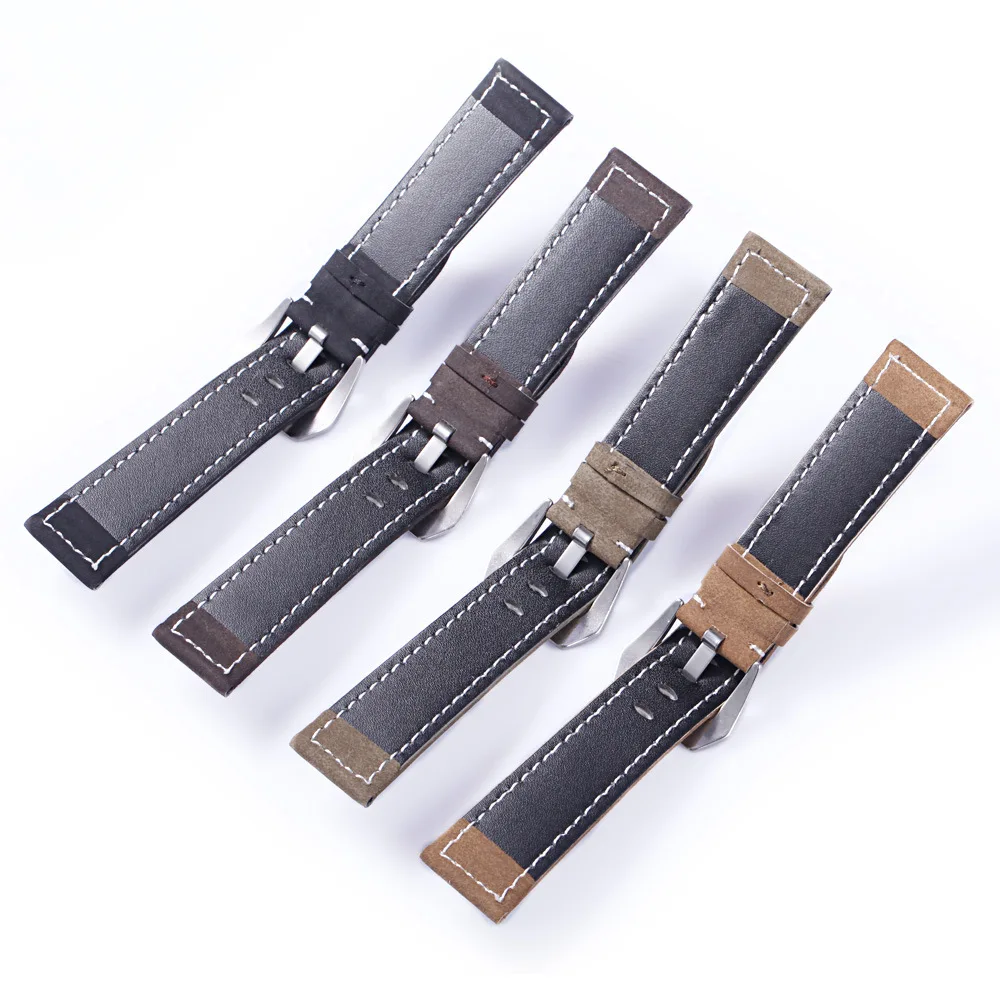 18mm 20mm 22mm 24mm Width Matte  Leather Flat Head Universal Watchband Men Women Luxury Brand Red Blue Green Watch Strap