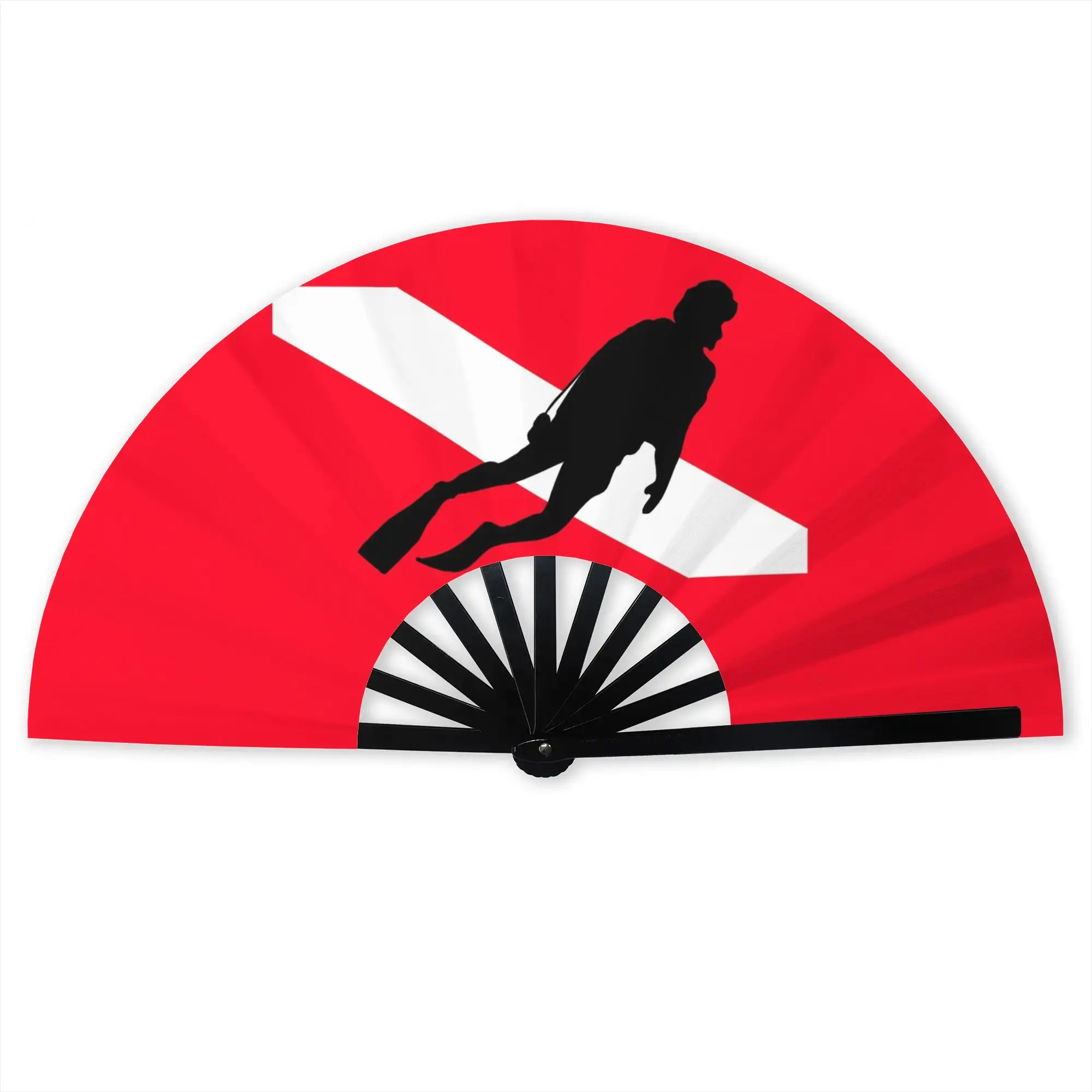 Scuba Diver Down Flag Traditional Folding Fan Oriental Art Diving  High-Quality Fans Gift Classic Decorative Hand Fan