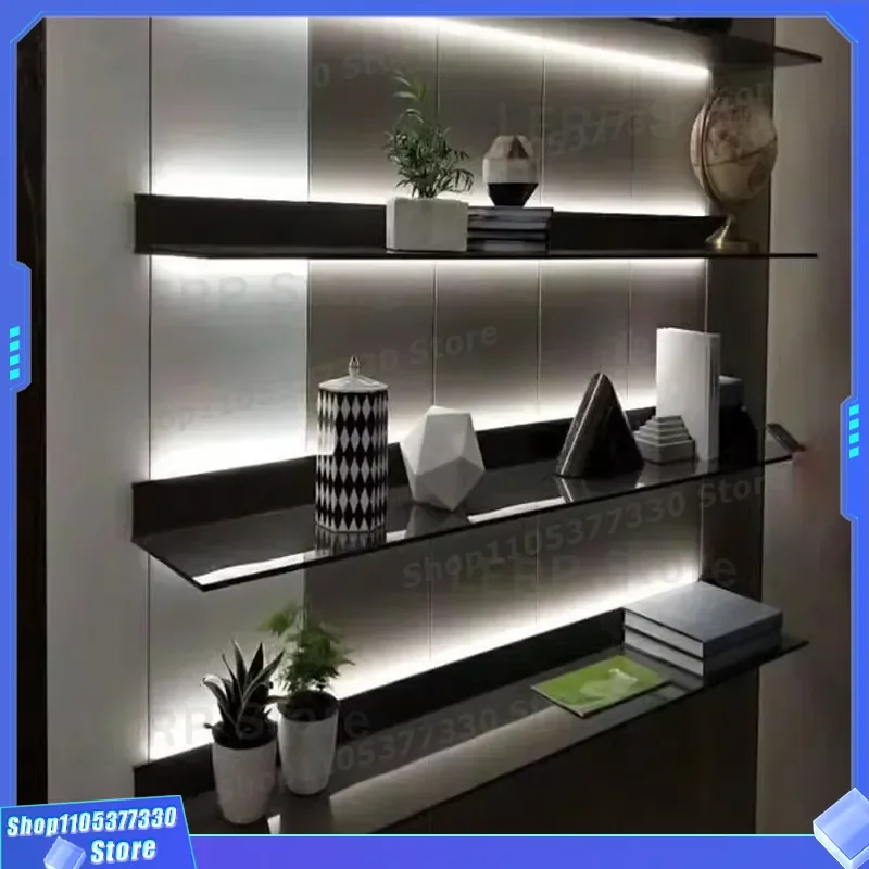 Modern Aluminum Alloy LED Wall Shelf Simple Luminous Display Rack for Living Room Storage Bookshelf Ornament Laminate Home