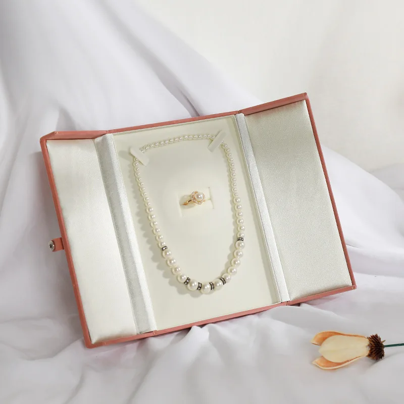Vintage Double Open Ring Necklace Box Proposal Diamond Ring Jewelry Packaging Box Holiday Gift Pearl Necklace Gift Box
