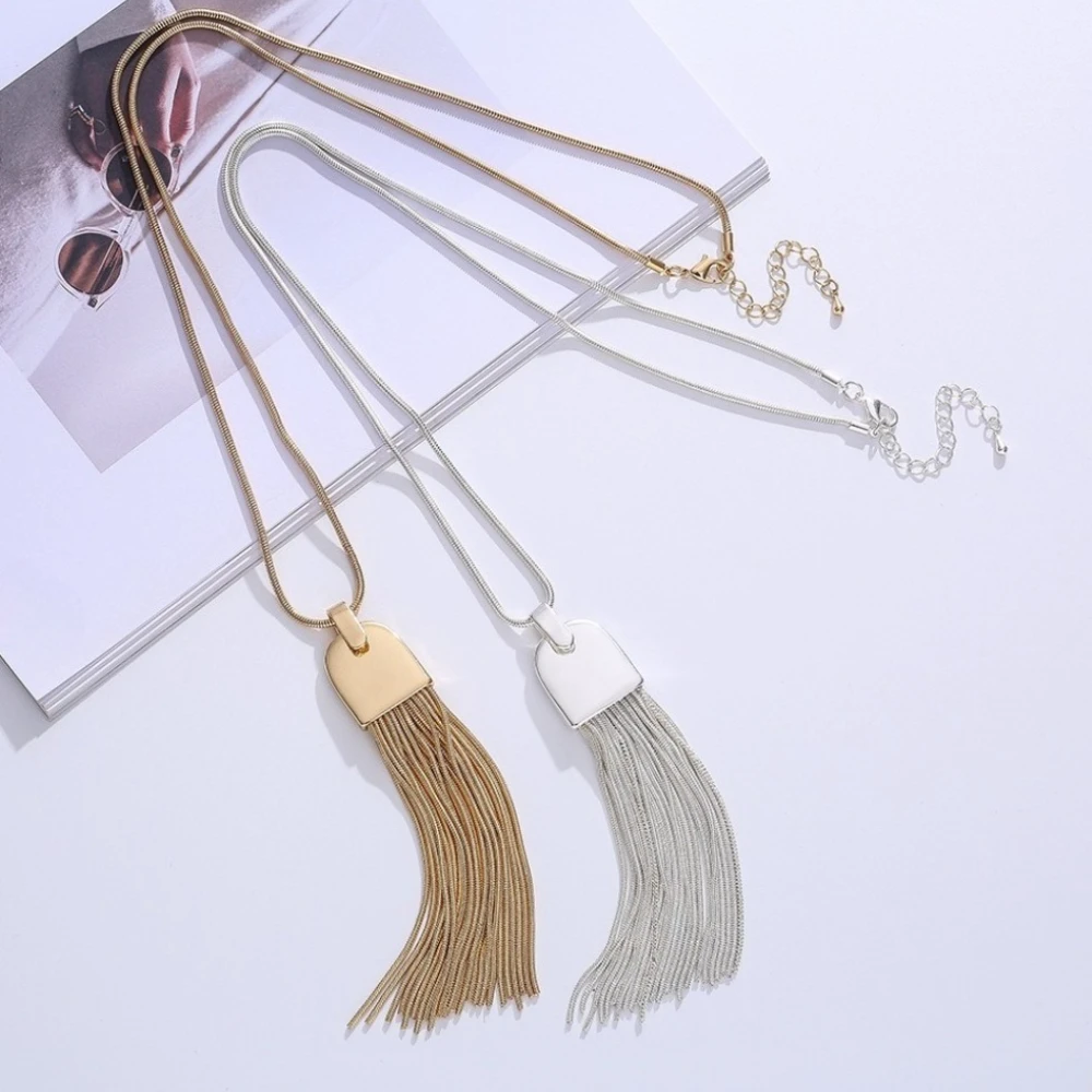 Simple Geometric Tassel Sweater Chain Alloy Women Light Luxury High-end Fashion Versatile Long Necklaces Charm Jewelry